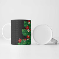 Hawaiian Taro Leaves-Hibiscus and Plumeria Ceramic Mug Polynesian Art-Kakau Tattoo Black