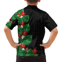 Hawaiian Taro Leaves-Hibiscus and Plumeria Family Matching Off Shoulder Maxi Dress and Hawaiian Shirt Polynesian Art-Kakau Tattoo Black