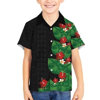 Hawaiian Taro Leaves-Hibiscus and Plumeria Family Matching Summer Maxi Dress and Hawaiian Shirt Polynesian Art-Kakau Tattoo Black