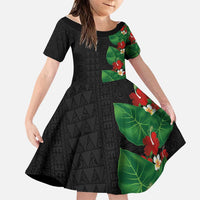 Hawaiian Taro Leaves-Hibiscus and Plumeria Family Matching Tank Maxi Dress and Hawaiian Shirt Polynesian Art-Kakau Tattoo Black