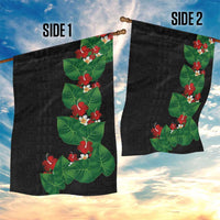 Hawaiian Taro Leaves-Hibiscus and Plumeria Garden Flag Polynesian Art-Kakau Tattoo Black