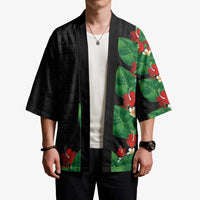 Hawaiian Taro Leaves-Hibiscus and Plumeria Kimono Polynesian Art-Kakau Tattoo Black