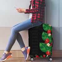 Hawaiian Taro Leaves-Hibiscus and Plumeria Luggage Cover Polynesian Art-Kakau Tattoo Black
