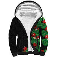 Hawaiian Taro Leaves-Hibiscus and Plumeria Sherpa Hoodie Polynesian Art-Kakau Tattoo Black