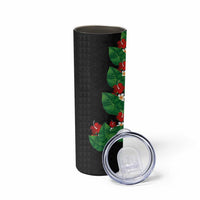 Hawaiian Taro Leaves-Hibiscus and Plumeria Skinny Tumbler Polynesian Art-Kakau Tattoo Black