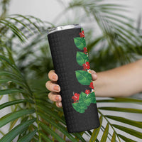 Hawaiian Taro Leaves-Hibiscus and Plumeria Skinny Tumbler Polynesian Art-Kakau Tattoo Black