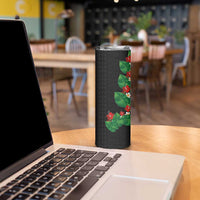 Hawaiian Taro Leaves-Hibiscus and Plumeria Skinny Tumbler Polynesian Art-Kakau Tattoo Black