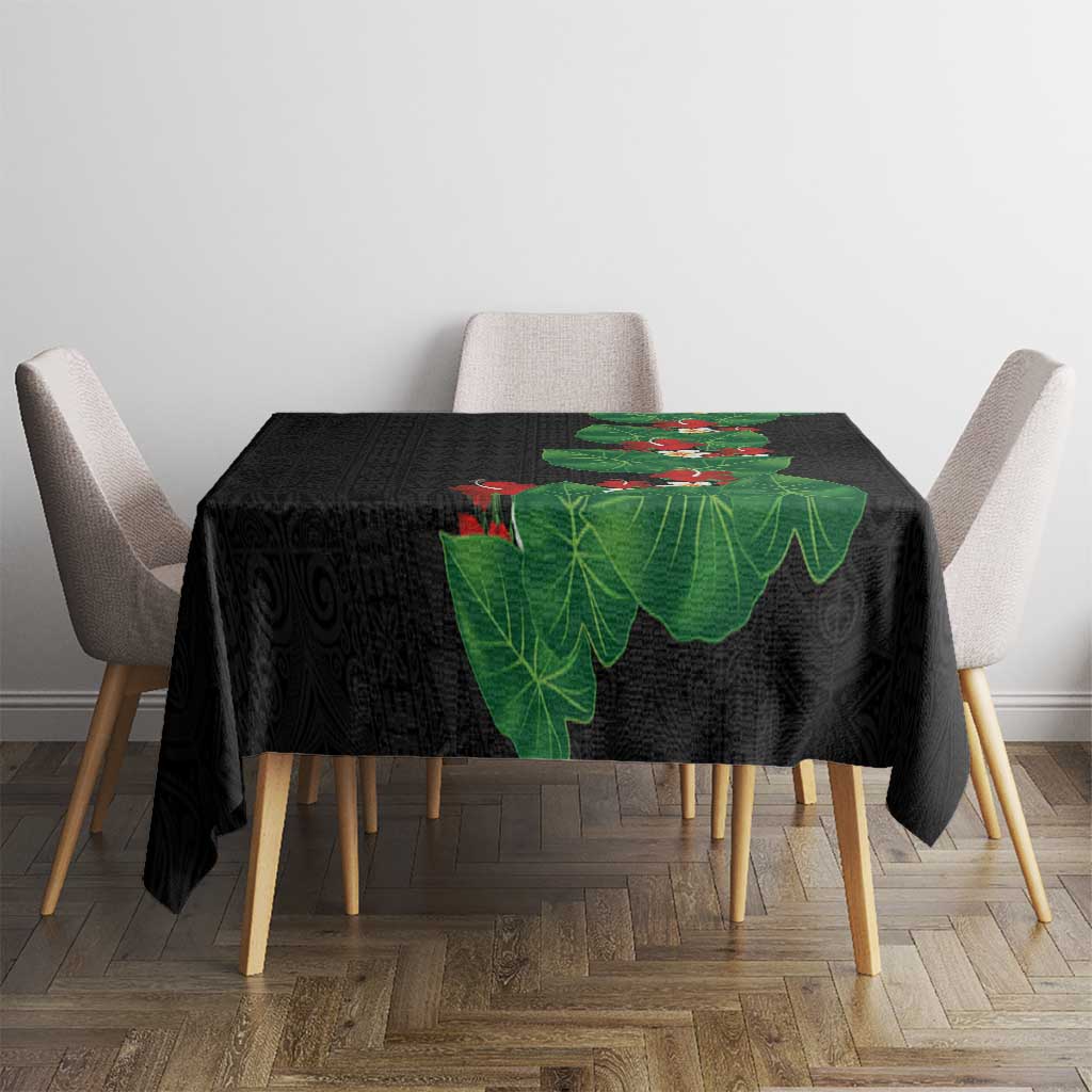 Hawaiian Taro Leaves-Hibiscus and Plumeria Tablecloth Polynesian Art-Kakau Tattoo Black LT03 - Polynesian Pride