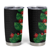 Hawaiian Taro Leaves-Hibiscus and Plumeria Tumbler Cup Polynesian Art-Kakau Tattoo Black