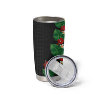 Hawaiian Taro Leaves-Hibiscus and Plumeria Tumbler Cup Polynesian Art-Kakau Tattoo Black