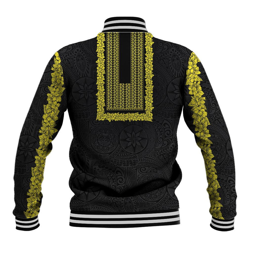 Philippines Polynesian Jasmine Pattern Baseball Jacket With Barong Tagalog Black Style