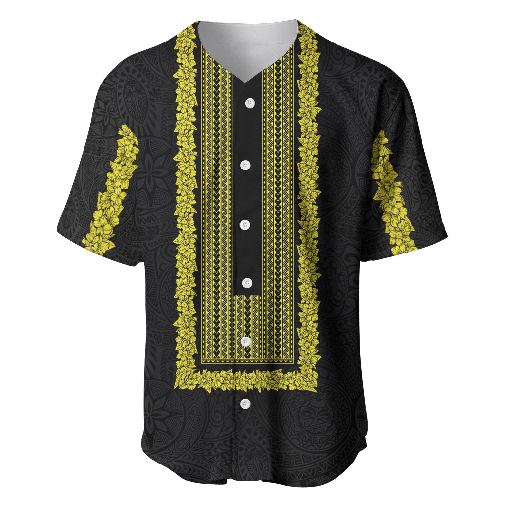 Philippines Polynesian Jasmine Pattern Baseball Jersey With Barong Tagalog Black Style