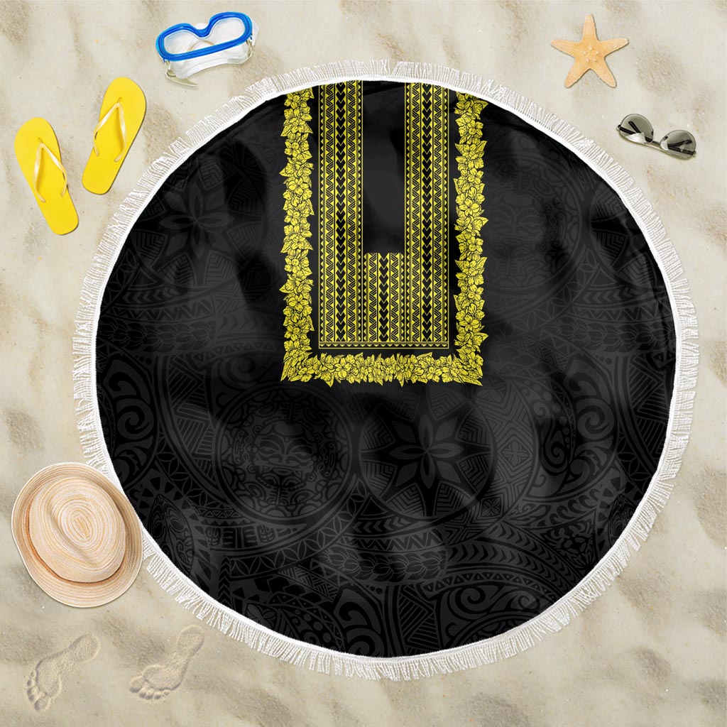 Philippines Polynesian Jasmine Pattern Beach Blanket With Barong Tagalog Black Style