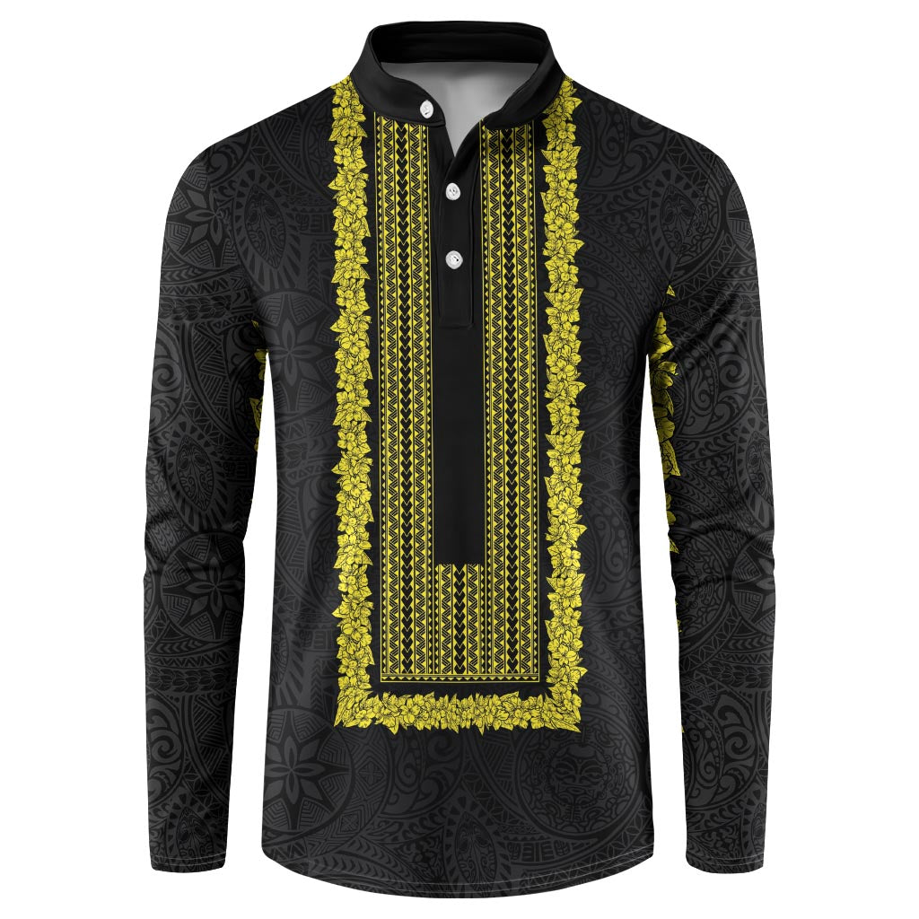 Philippines Polynesian Jasmine Pattern Button Sweatshirt With Barong Tagalog Black Style