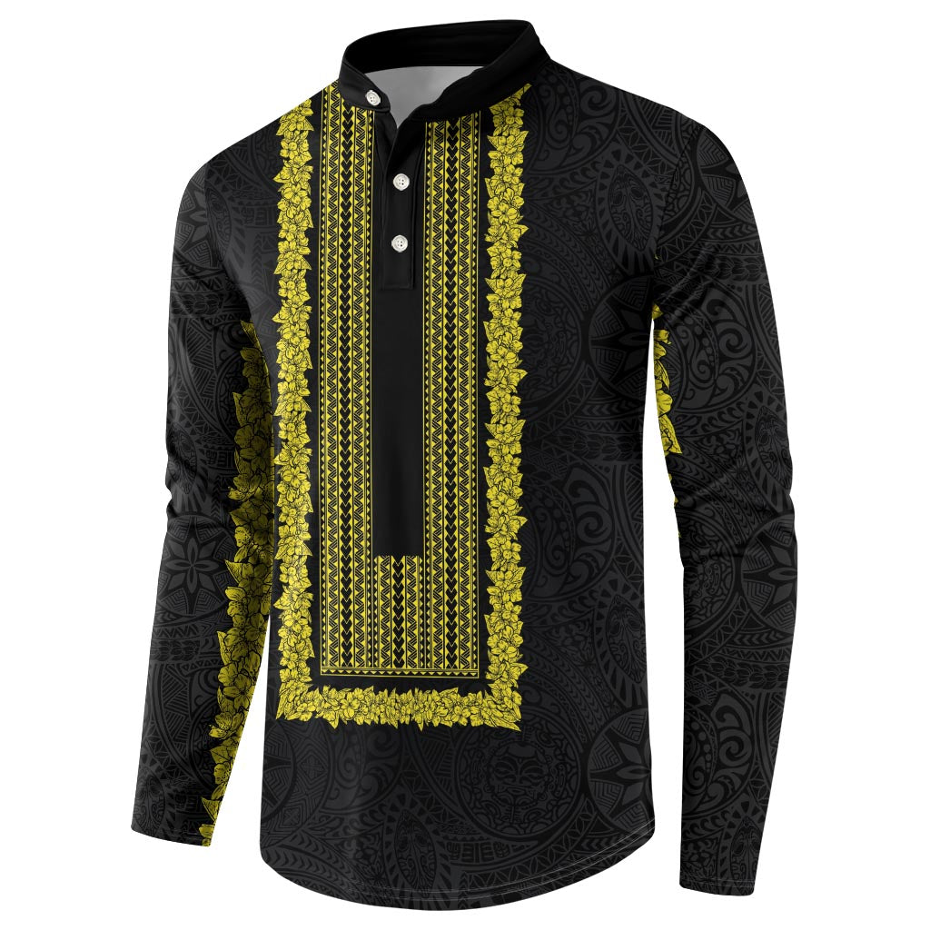 Philippines Polynesian Jasmine Pattern Button Sweatshirt With Barong Tagalog Black Style