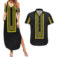 Philippines Polynesian Jasmine Pattern Couples Matching Summer Maxi Dress and Hawaiian Shirt With Barong Tagalog Black Style