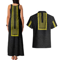 Philippines Polynesian Jasmine Pattern Couples Matching Tank Maxi Dress and Hawaiian Shirt With Barong Tagalog Black Style