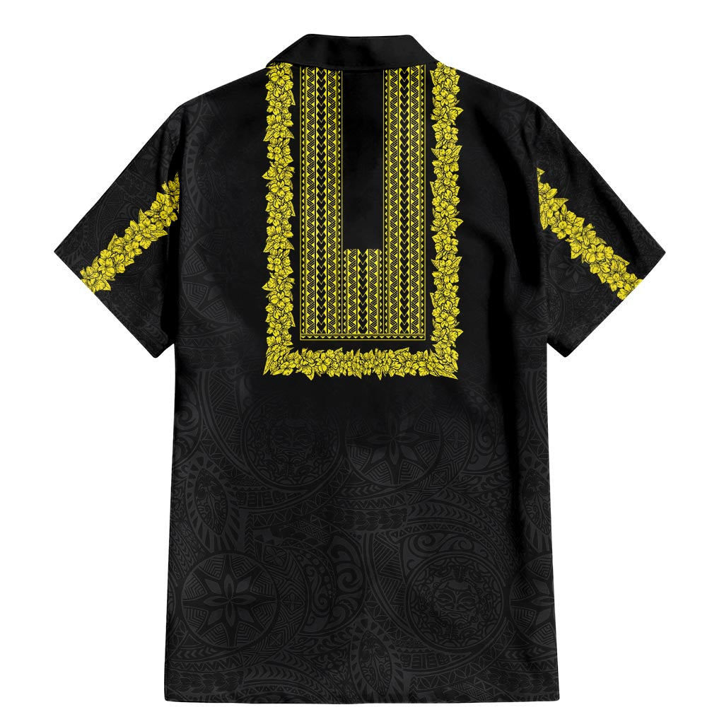 Philippines Polynesian Jasmine Pattern Family Matching Mermaid Dress and Hawaiian Shirt With Barong Tagalog Black Style
