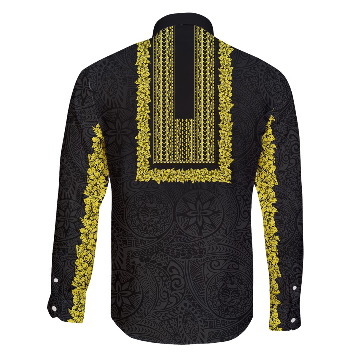 Philippines Polynesian Jasmine Pattern Family Matching Puletasi and Hawaiian Shirt With Barong Tagalog Black Style