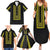 Philippines Polynesian Jasmine Pattern Family Matching Summer Maxi Dress and Hawaiian Shirt With Barong Tagalog Black Style