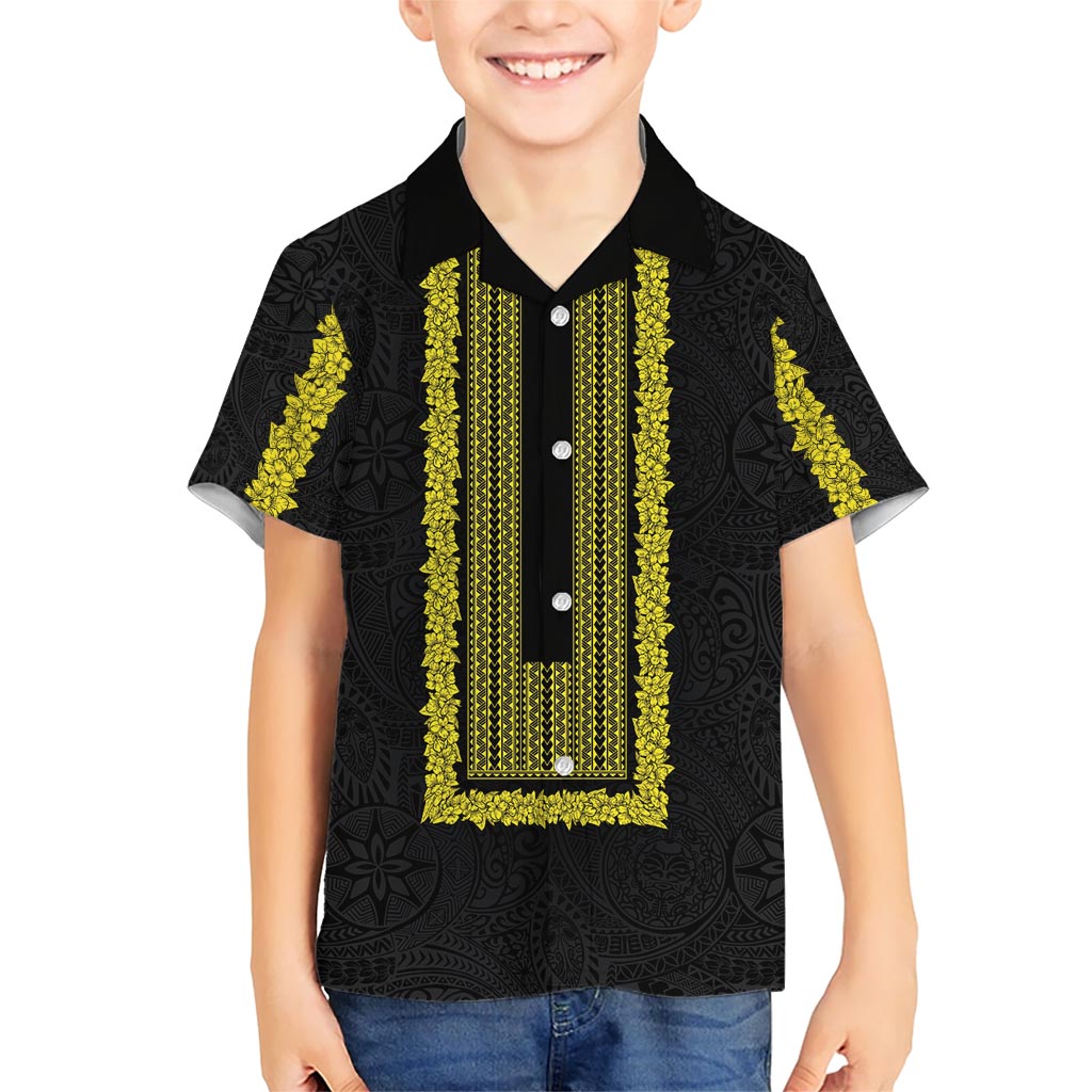 Philippines Polynesian Jasmine Pattern Kid Hawaiian Shirt With Barong Tagalog Black Style