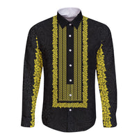 Philippines Polynesian Jasmine Pattern Long Sleeve Button Shirt With Barong Tagalog Black Style