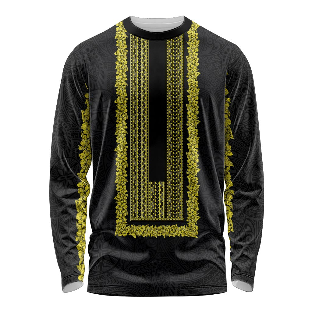 Philippines Polynesian Jasmine Pattern Long Sleeve Shirt With Barong Tagalog Black Style