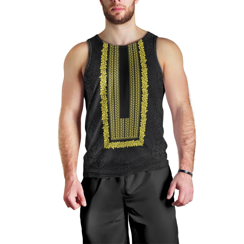 Philippines Polynesian Jasmine Pattern Men Tank Top With Barong Tagalog Black Style