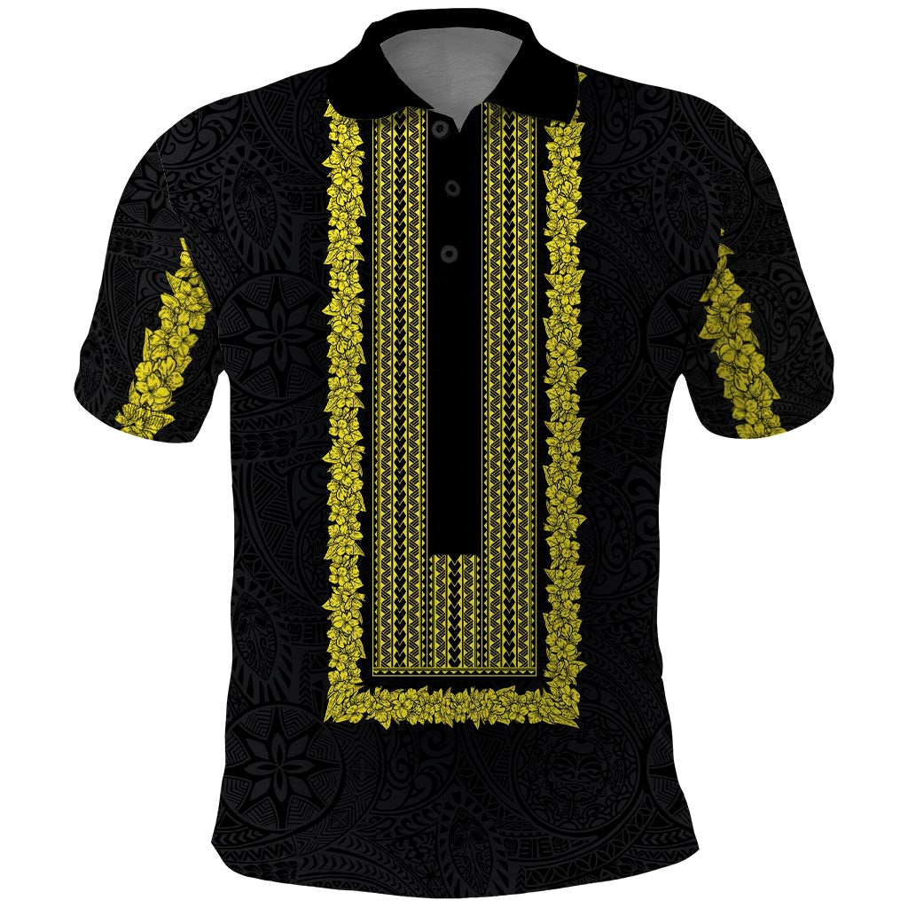 Philippines Polynesian Jasmine Pattern Polo Shirt With Barong Tagalog Black Style