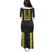 Philippines Polynesian Jasmine Pattern Puletasi With Barong Tagalog Black Style