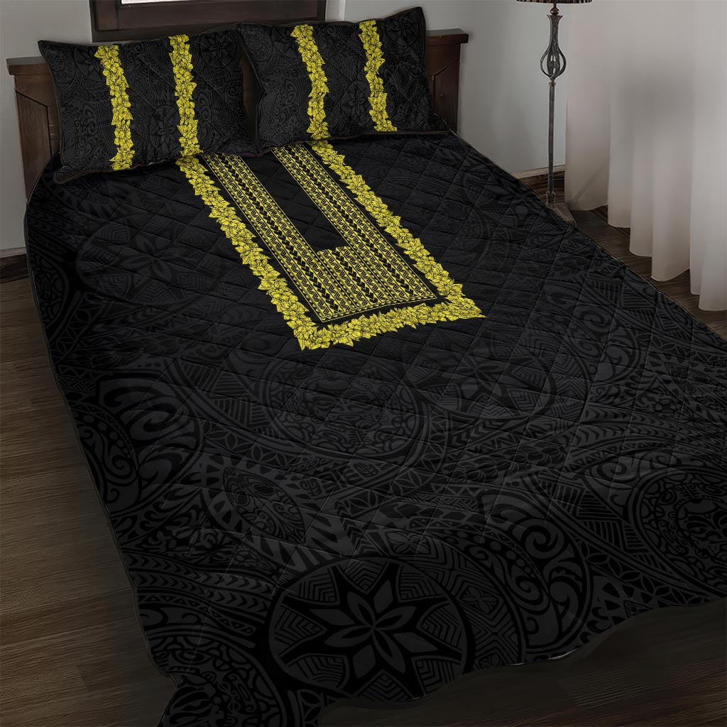 Philippines Polynesian Jasmine Pattern Quilt Bed Set With Barong Tagalog Black Style