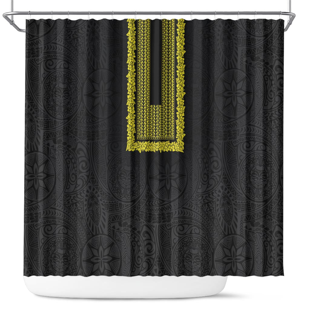 Philippines Polynesian Jasmine Pattern Shower Curtain With Barong Tagalog Black Style