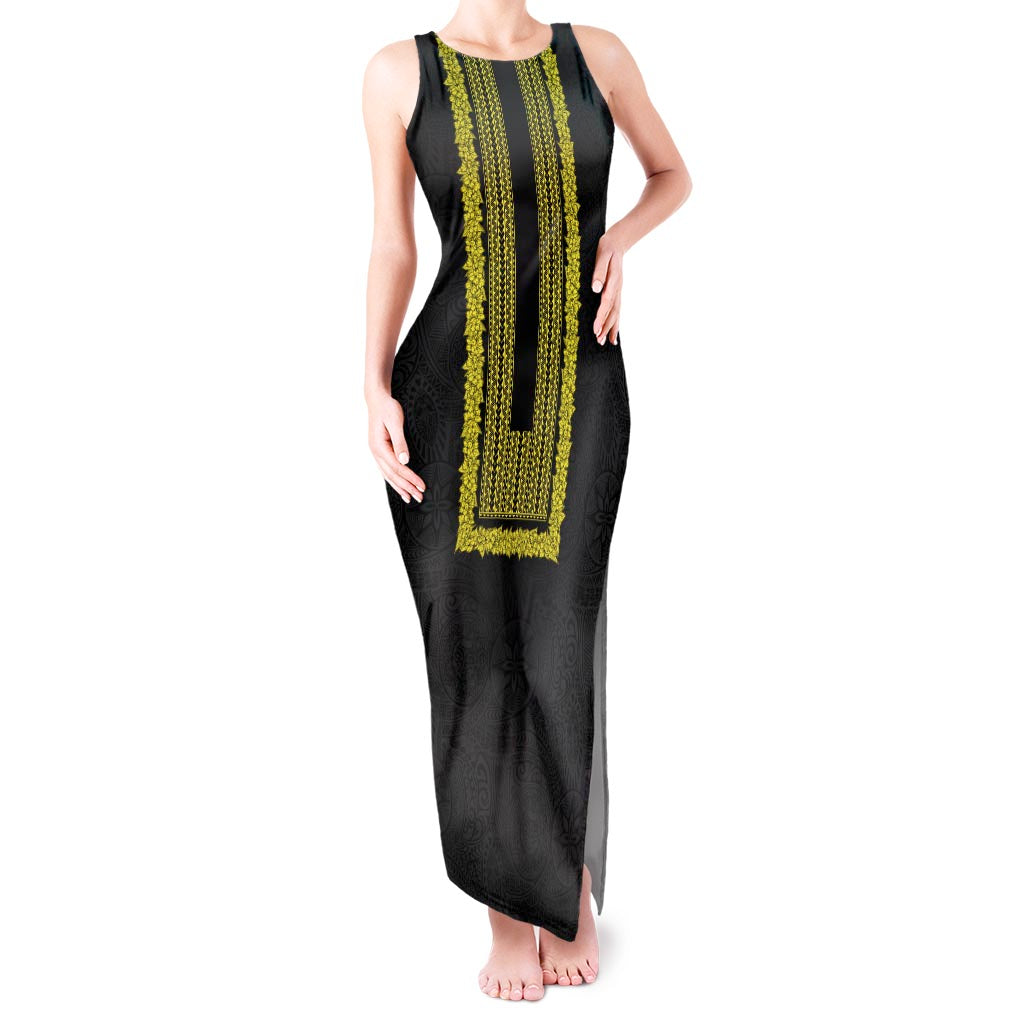 Philippines Polynesian Jasmine Pattern Tank Maxi Dress With Barong Tagalog Black Style