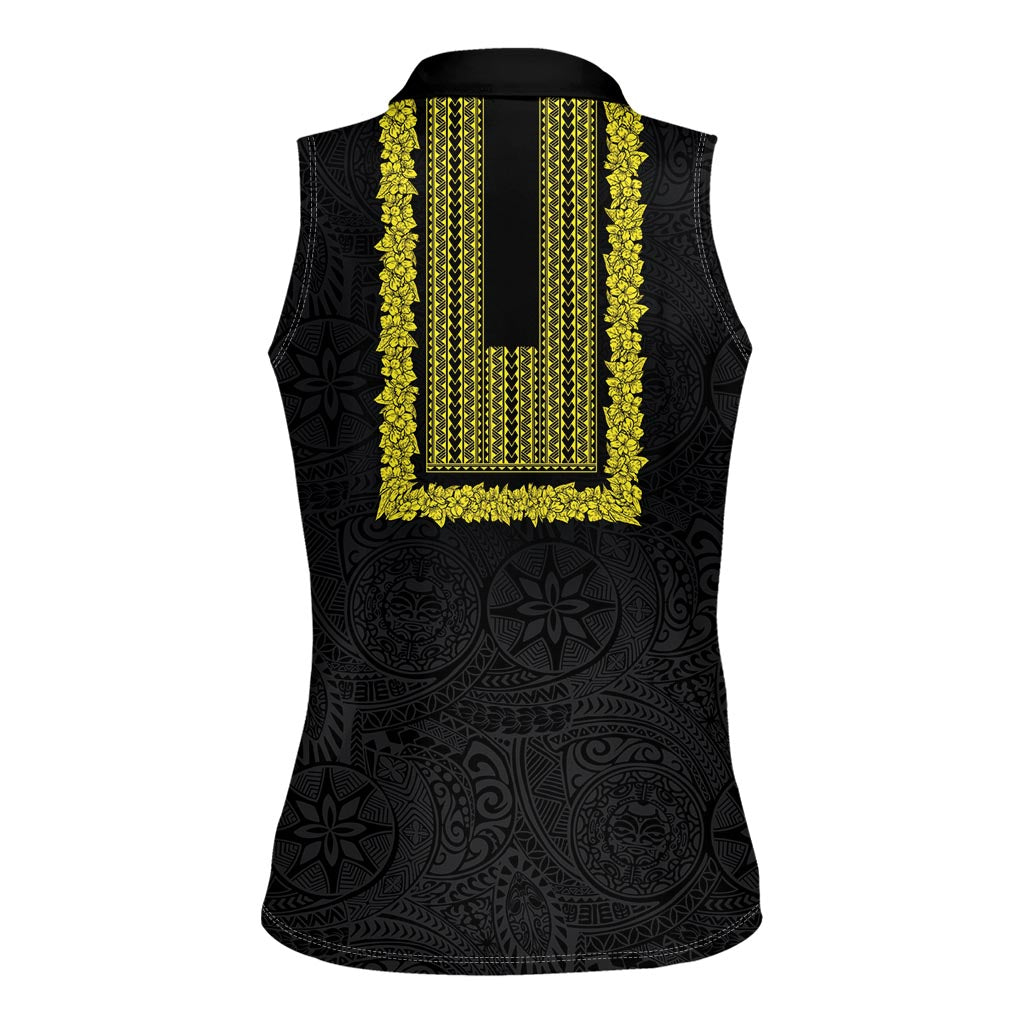 Philippines Polynesian Jasmine Pattern Women Sleeveless Polo Shirt With Barong Tagalog Black Style