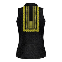 Philippines Polynesian Jasmine Pattern Women Sleeveless Polo Shirt With Barong Tagalog Black Style