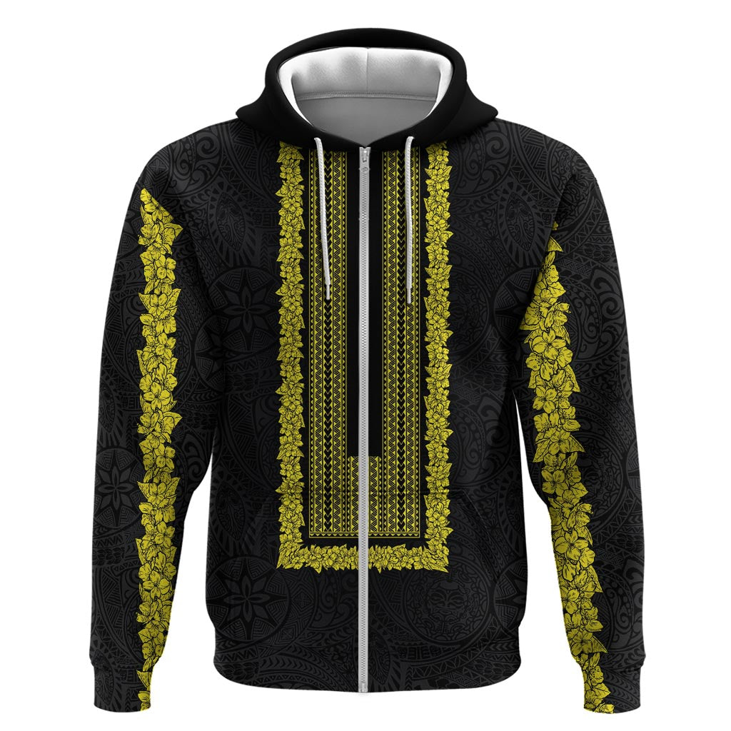 Philippines Polynesian Jasmine Pattern Zip Hoodie With Barong Tagalog Black Style