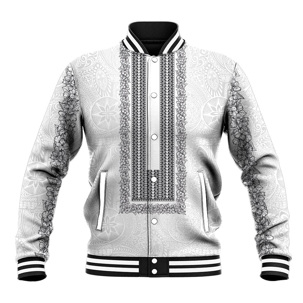 Philippines Polynesian Jasmine Pattern Baseball Jacket With Barong Tagalog White Style