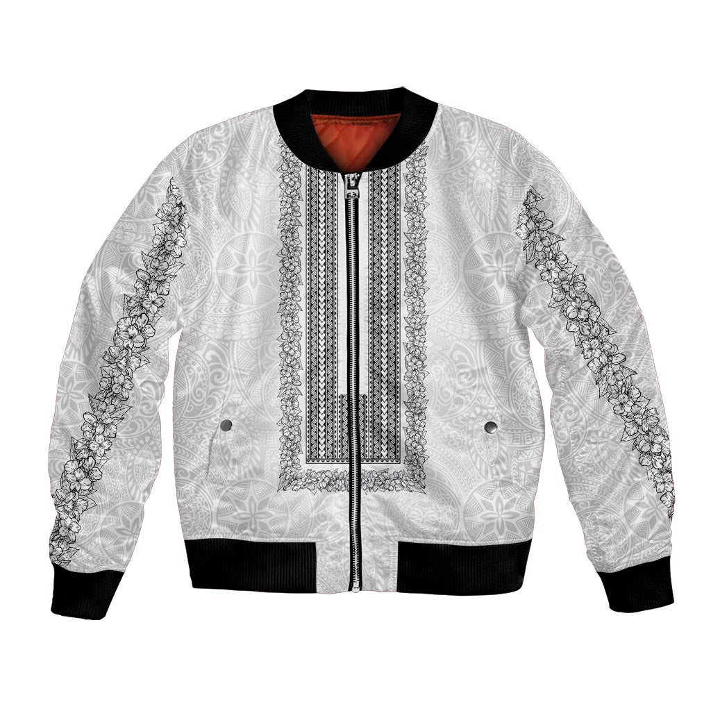 Philippines Polynesian Jasmine Pattern Bomber Jacket With Barong Tagalog White Style