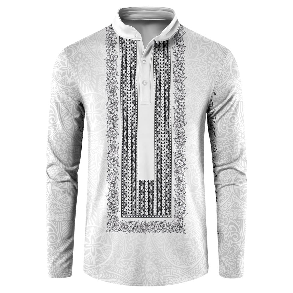 Philippines Polynesian Jasmine Pattern Button Sweatshirt With Barong Tagalog White Style