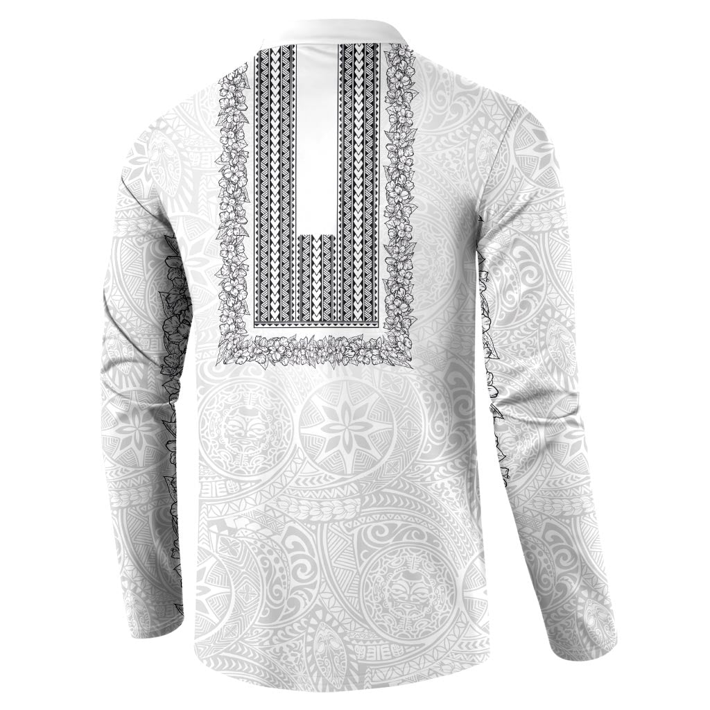 Philippines Polynesian Jasmine Pattern Button Sweatshirt With Barong Tagalog White Style