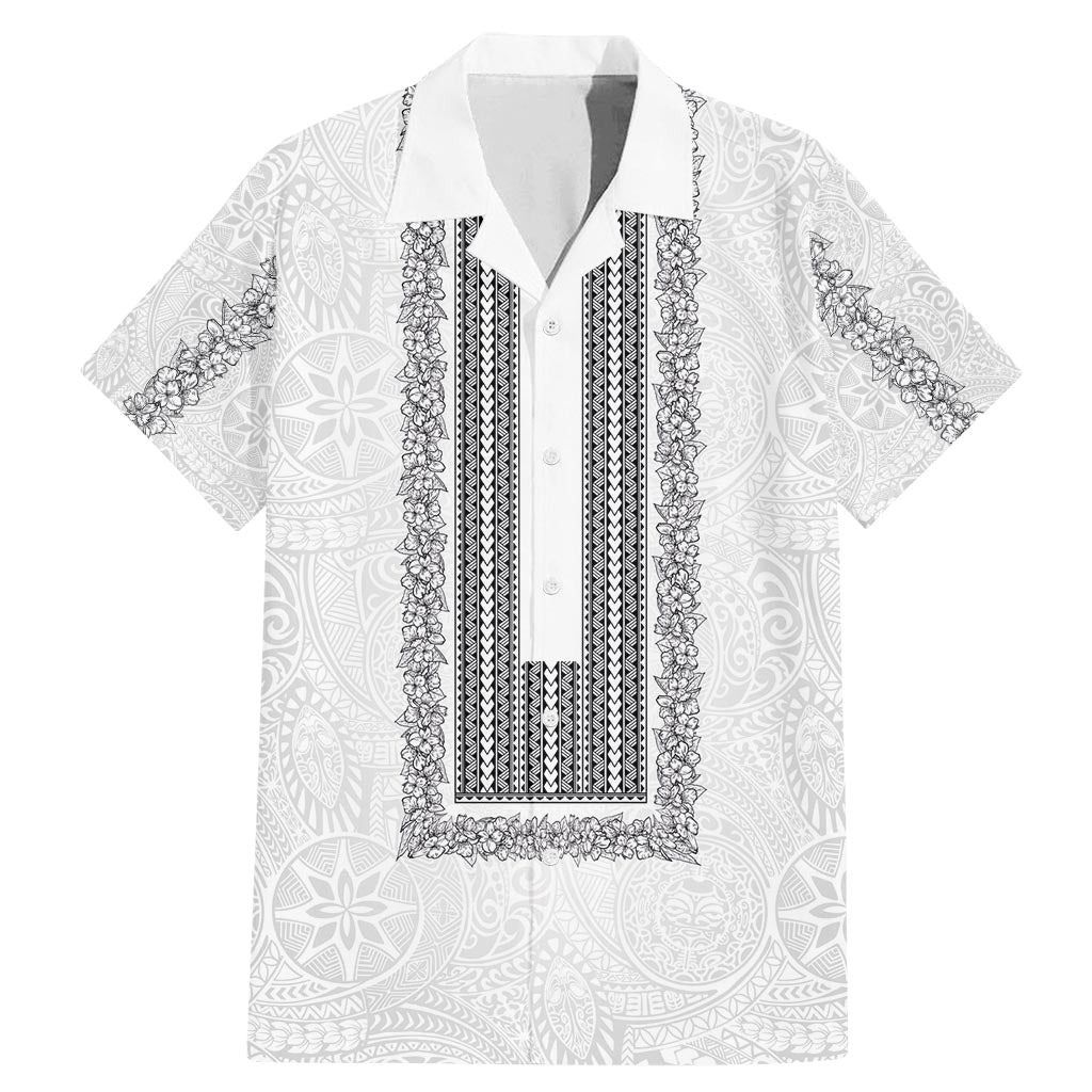 Philippines Polynesian Jasmine Pattern Family Matching Mermaid Dress and Hawaiian Shirt With Barong Tagalog White Style