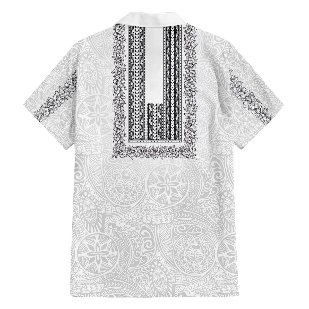 Philippines Polynesian Jasmine Pattern Family Matching Off The Shoulder Long Sleeve Dress and Hawaiian Shirt With Barong Tagalog White Style