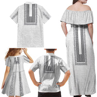 Philippines Polynesian Jasmine Pattern Family Matching Off Shoulder Maxi Dress and Hawaiian Shirt With Barong Tagalog White Style
