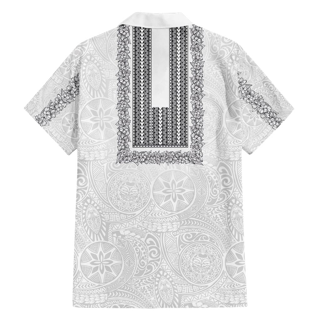 Philippines Polynesian Jasmine Pattern Family Matching Off Shoulder Short Dress and Hawaiian Shirt With Barong Tagalog White Style