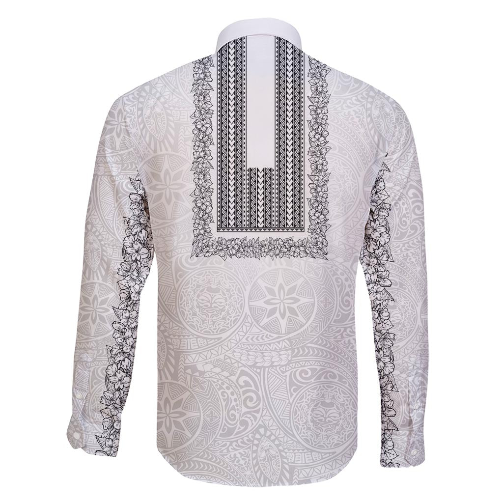 Philippines Polynesian Jasmine Pattern Family Matching Short Sleeve Bodycon Dress and Hawaiian Shirt With Barong Tagalog White Style