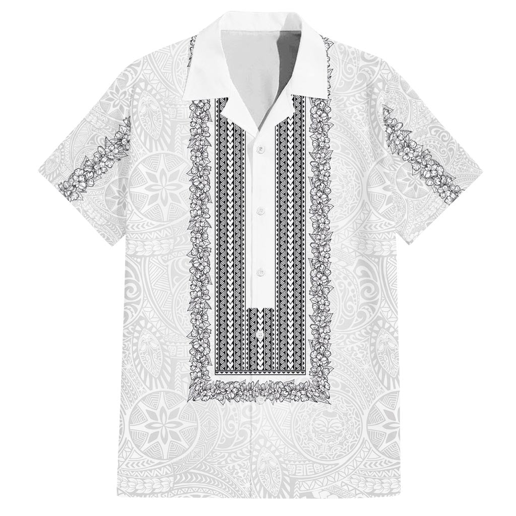 Philippines Polynesian Jasmine Pattern Family Matching Summer Maxi Dress and Hawaiian Shirt With Barong Tagalog White Style