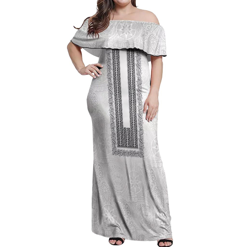 Philippines Polynesian Jasmine Pattern Off Shoulder Maxi Dress With Barong Tagalog White Style