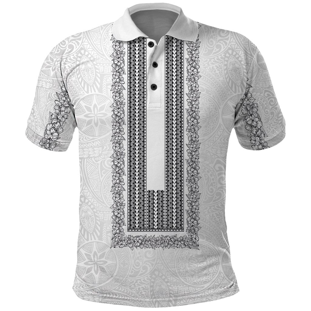 Philippines Polynesian Jasmine Pattern Polo Shirt With Barong Tagalog White Style LT03 White - Polynesian Pride