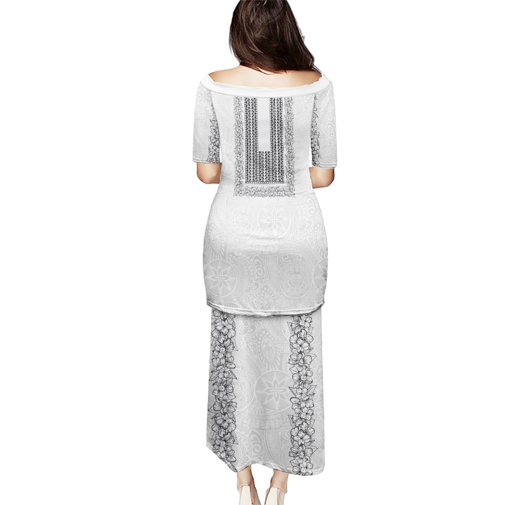 Philippines Polynesian Jasmine Pattern Puletasi With Barong Tagalog White Style