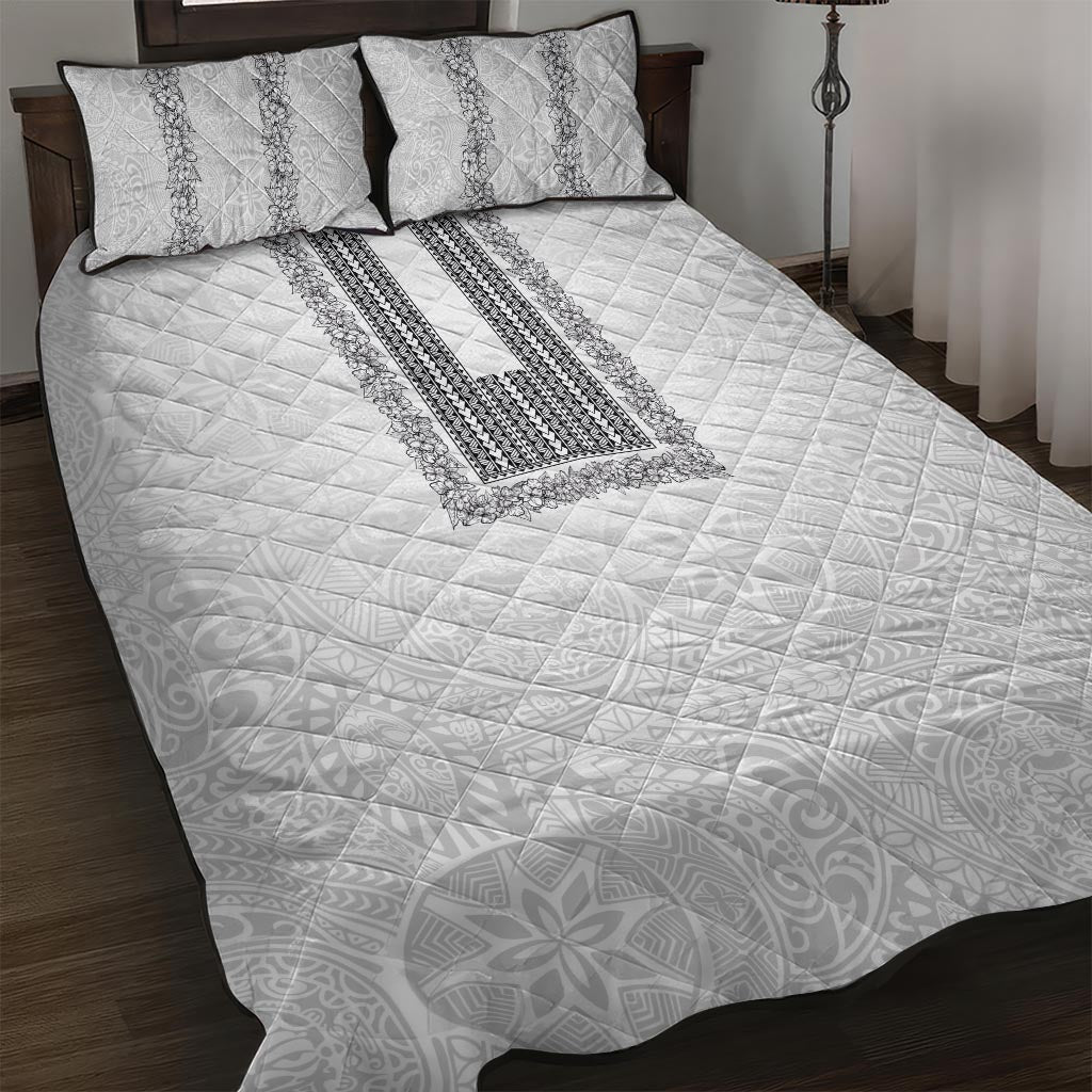 Philippines Polynesian Jasmine Pattern Quilt Bed Set With Barong Tagalog White Style